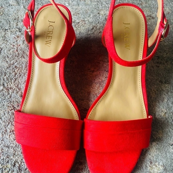 J. Crew Belvedere Red Wedge Sandals with Ankle Strap - Picture 4 of 9